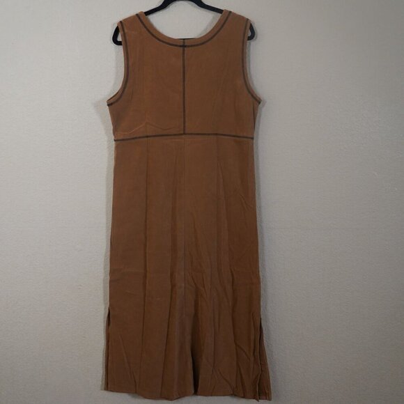 Vintage White Stag Brown Shift Midi Dress Sleeveless Embroidered Cottagecore L - Picture 4 of 7